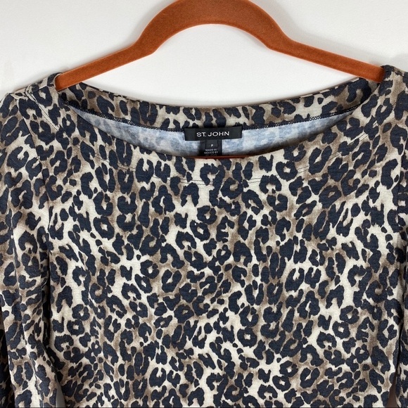 St. John Leopard/Cheetah Print Boatneck Tee Sz P - Picture 10 of 15